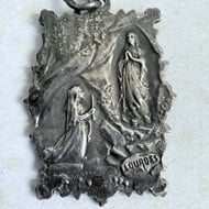 Antique Silver Our Lady of Lourdes Medal Pendant Virgin Mary Bernadette Grotto - 5