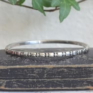 Silver Bangle Beaded Pattern Solid Slip On Bracelet Stacking Boho Studded Dainty