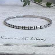 Silver Bangle Beaded Pattern Solid Slip On Bracelet Stacking Boho Studded Dainty - 4