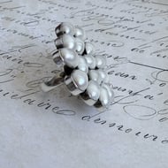 Sterling Silver Pearl Cluster Ring Baroque Pearls Statement Cocktail Heavy - 8