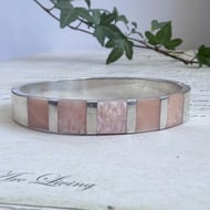 Pink Mother of Pearl Bangle Sterling Silver Panel Inlay Bracelet Modernist Shell - 7