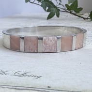 Pink Mother of Pearl Bangle Sterling Silver Panel Inlay Bracelet Modernist Shell - 8