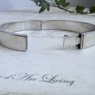Pink Mother of Pearl Bangle Sterling Silver Panel Inlay Bracelet Modernist Shell - 9