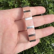 Pink Mother of Pearl Bangle Sterling Silver Panel Inlay Bracelet Modernist Shell - 2