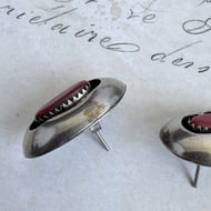 Silver Plated Red Stone Earrings Oval Shadowbox Southwestern Boho  - 3