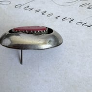 Silver Plated Red Stone Earrings Oval Shadowbox Southwestern Boho  - 4