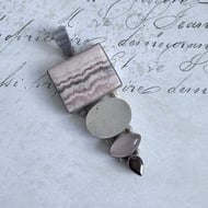 Sterling Silver Rhodochrosite Druzy Rose Quartz Garnet Pendant Multi Stone Boho - 3