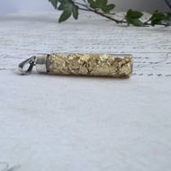 Gold Leaf Glass Vial Pendant Sterling Silver Cap Bottle Flakes Boho Talisman - 3