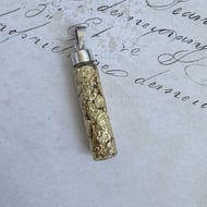 Gold Leaf Glass Vial Pendant Sterling Silver Cap Bottle Flakes Boho Talisman - 4