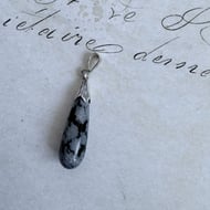 Snowflake Obsidian Pendant Sterling Silver Teardrop Drop Black Grey Boho Gothic - 5