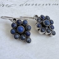 Lapis Lazuli Flower Cluster Drop Earrings Sterling Silver Boho Ethnic Tribal Dangle - 4