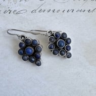 Lapis Lazuli Flower Cluster Drop Earrings Sterling Silver Boho Ethnic Tribal Dangle - 5