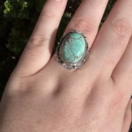 Sterling Silver Green Turquoise Ring Southwestern Style Oval Statement Cocktail - 3