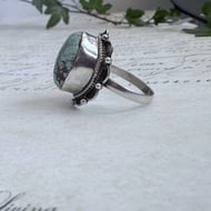 Sterling Silver Green Turquoise Ring Southwestern Style Oval Statement Cocktail - 4