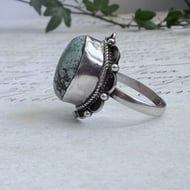 Sterling Silver Green Turquoise Ring Southwestern Style Oval Statement Cocktail - 5