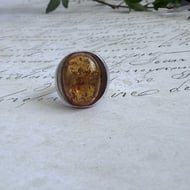 Silver Amber Ring Large Oval Cabochon Cognac Statement Cocktail Boho Chunky - 4
