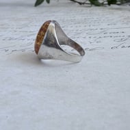 Silver Amber Ring Large Oval Cabochon Cognac Statement Cocktail Boho Chunky - 5
