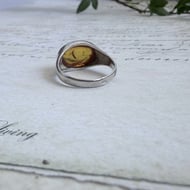Amber Ring Sterling Silver Oval Cabochon East West Chunky Band Cognac Boho - 3