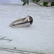 Amber Ring Sterling Silver Oval Cabochon East West Chunky Band Cognac Boho - 4