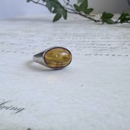Amber Ring Sterling Silver Oval Cabochon East West Chunky Band Cognac Boho - 5