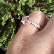 Pink CZ Solitaire Ring Sterling Silver Round Cut Accented Band Engagement Style - 2