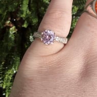 Pink CZ Solitaire Ring Sterling Silver Round Cut Accented Band Engagement Style - 3