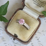 Pink CZ Solitaire Ring Sterling Silver Round Cut Accented Band Engagement Style
