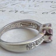 Pink CZ Solitaire Ring Sterling Silver Round Cut Accented Band Engagement Style - 4