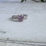 Pink CZ Solitaire Ring Sterling Silver Round Cut Accented Band Engagement Style - 6
