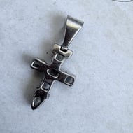 Moonstone Cross Pendant Silver Rainbow Blue Flash Gothic Statement Crucifix Boho - 4