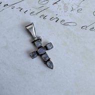 Moonstone Cross Pendant Silver Rainbow Blue Flash Gothic Statement Crucifix Boho - 5