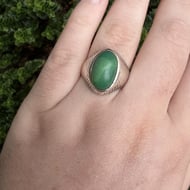 Silver Green Stone Signet Ring - 3
