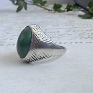 Silver Green Stone Signet Ring - 4