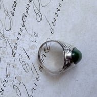 Silver Green Stone Signet Ring - 5