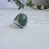 Silver Green Stone Signet Ring - 6