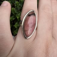 Vintage Sterling Silver Rhodonite Ring Large Oval Cabochon Statement Cocktail Boho - 3