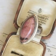 Vintage Sterling Silver Rhodonite Ring Large Oval Cabochon Statement Cocktail Boho