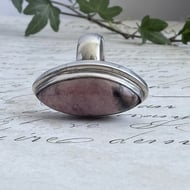 Vintage Sterling Silver Rhodonite Ring Large Oval Cabochon Statement Cocktail Boho - 5