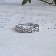 Sterling Silver CZ Five Stone Ring Half Eternity Cubic Zirconia Band Bridal - 4