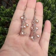 Pink Pearl Quartz Drop Earrings Sterling Silver Chandelier Cluster Bridal Boho - 2