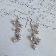 Pink Pearl Quartz Drop Earrings Sterling Silver Chandelier Cluster Bridal Boho - 4