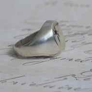 Vintage Sterling Silver Garnet Star Set Signet Ring Red Stone Chunky Unisex - 6