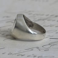 Vintage Sterling Silver Garnet Star Set Signet Ring Red Stone Chunky Unisex - 7