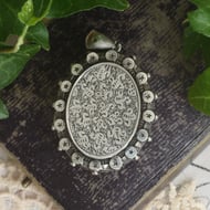 Antique Victorian Sterling Silver Locket Oval Engraved Star Set Aesthetic Pendant