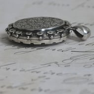 Antique Victorian Sterling Silver Locket Oval Engraved Star Set Aesthetic Pendant - 2