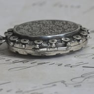 Antique Victorian Sterling Silver Locket Oval Engraved Star Set Aesthetic Pendant - 3