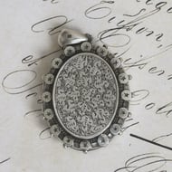 Antique Victorian Sterling Silver Locket Oval Engraved Star Set Aesthetic Pendant - 4