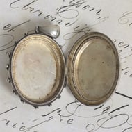Antique Victorian Sterling Silver Locket Oval Engraved Star Set Aesthetic Pendant - 6