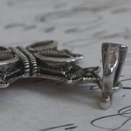 Sterling Silver Garnet Marcasite Cross Pendant Gothic Marquise Red Ornate Large - 4