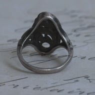 Vintage Silver Marcasite Ring Navette Shield Scroll Openwork Statement - 8